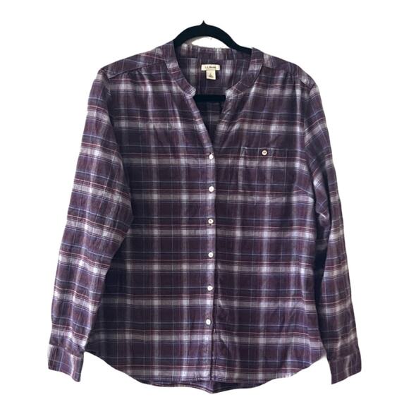 L.L. Bean Plaid Button-Up Flannel Shirt Women’s Size Large Purple Classic Fall - Picture 1 of 7